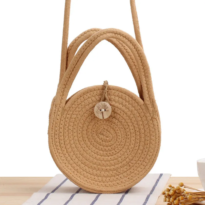 Handmade Round Straw Rattan Bag – Chic Summer Beach Crossbody