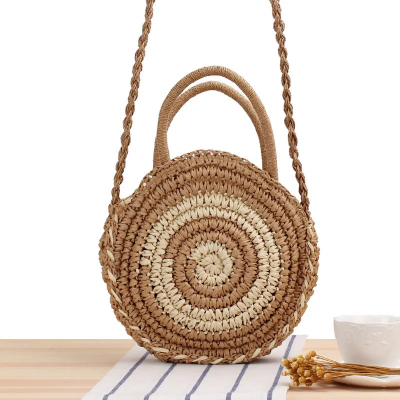 Handmade Round Straw Rattan Bag – Chic Summer Beach Crossbody