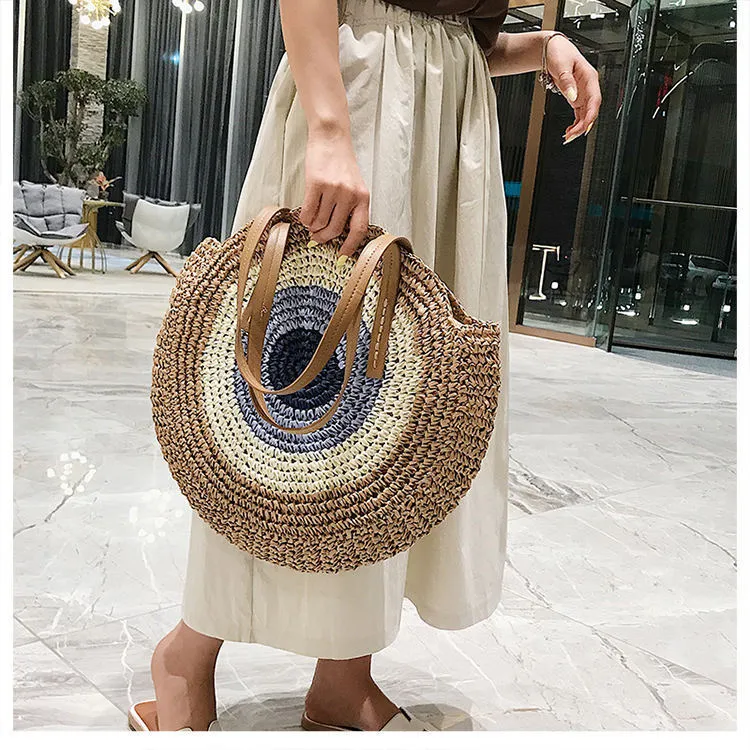 Handmade Round Straw Rattan Bag – Chic Summer Beach Crossbody