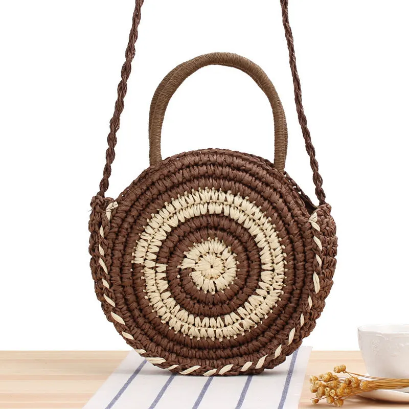 Handmade Round Straw Rattan Bag – Chic Summer Beach Crossbody