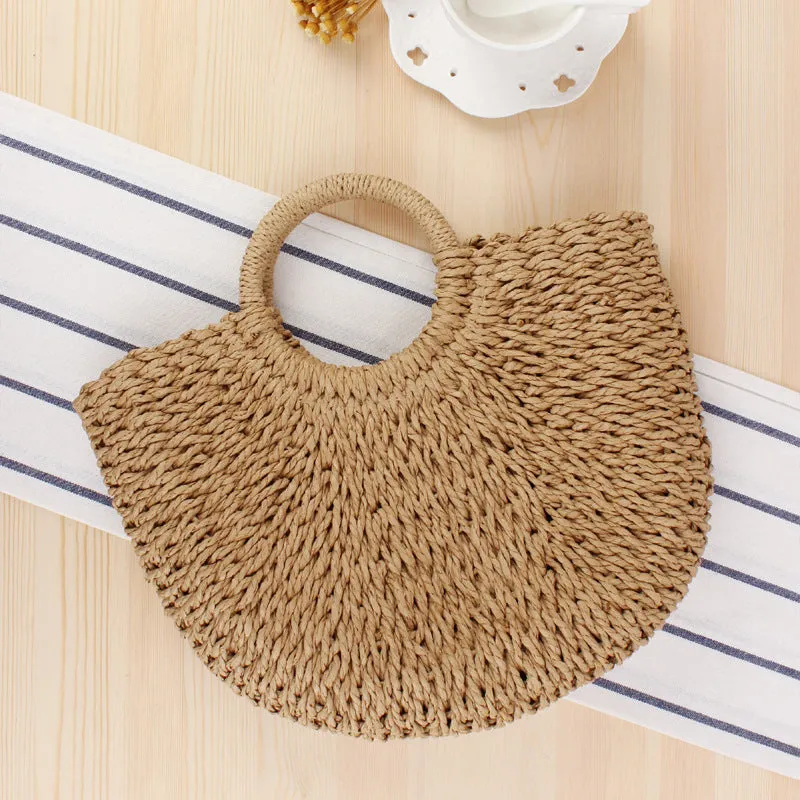 Handmade Round Straw Rattan Bag – Chic Summer Beach Crossbody