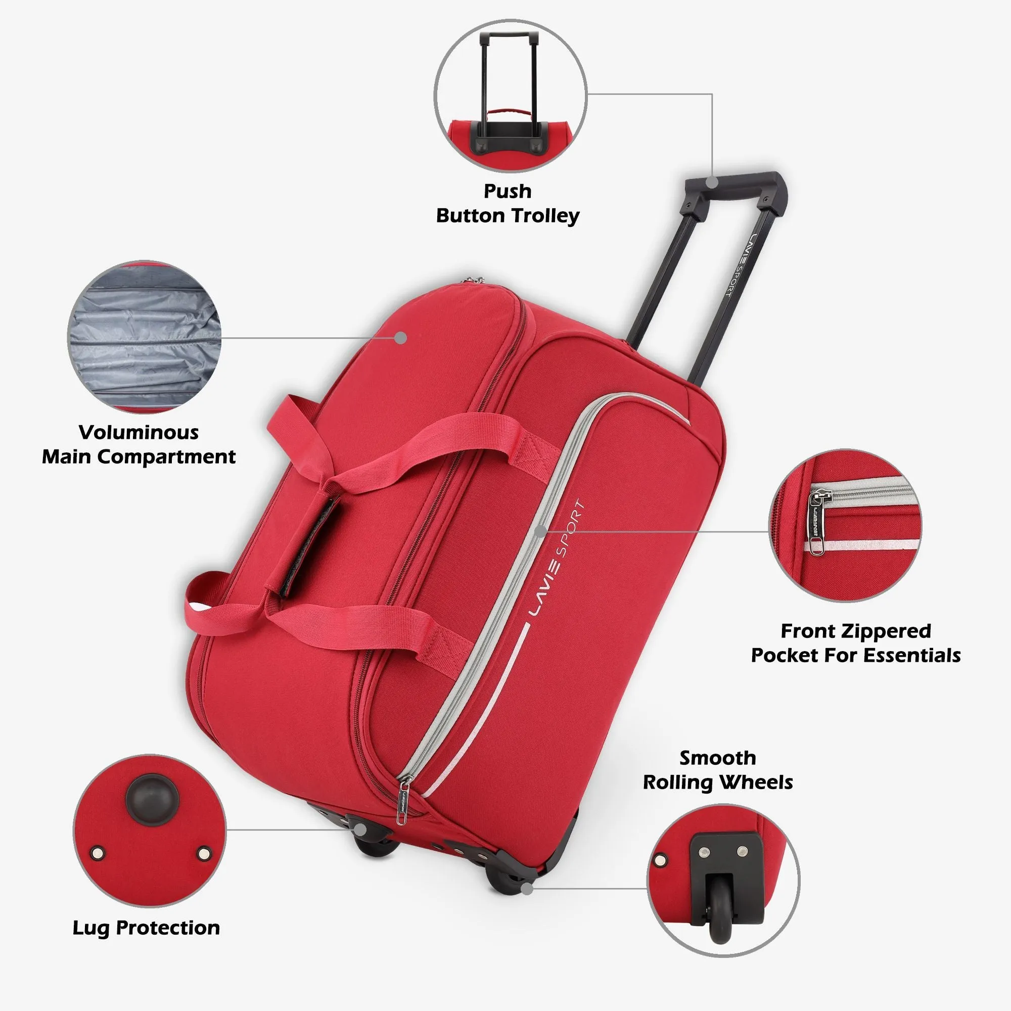 Lavie Sport Small Size 53 Cms Galactic Wheel Duffle Bag | Red