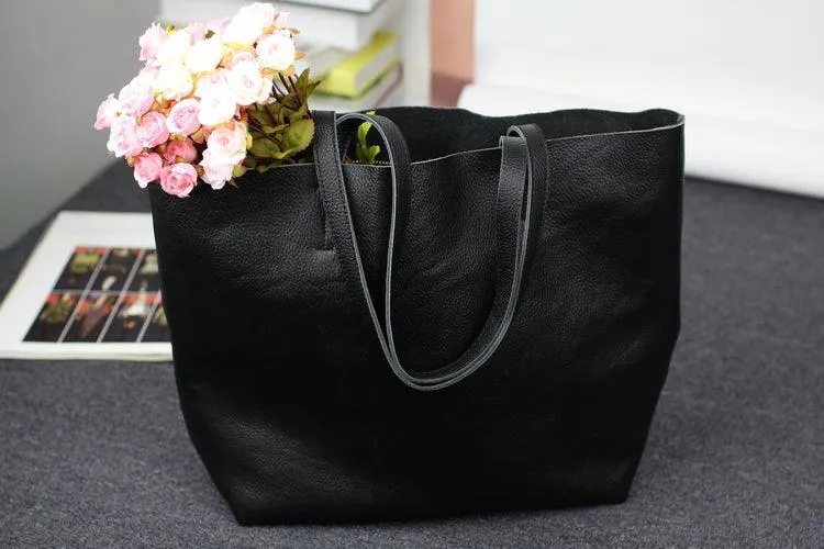 Leather Tote Bag, Full Grain Leather Large Tote Bag, Valentine gifts, Black