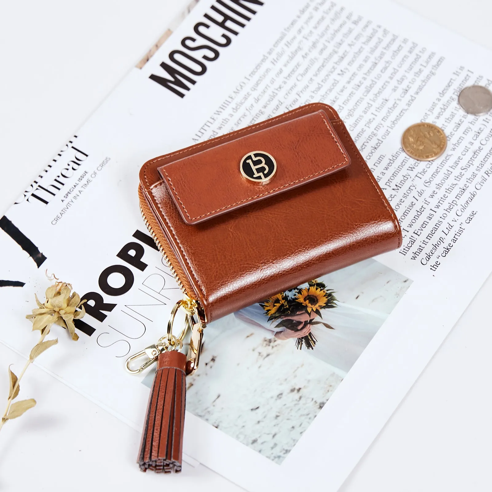 Lomy Small Coin & Card Purse With Tassel — Cowhide