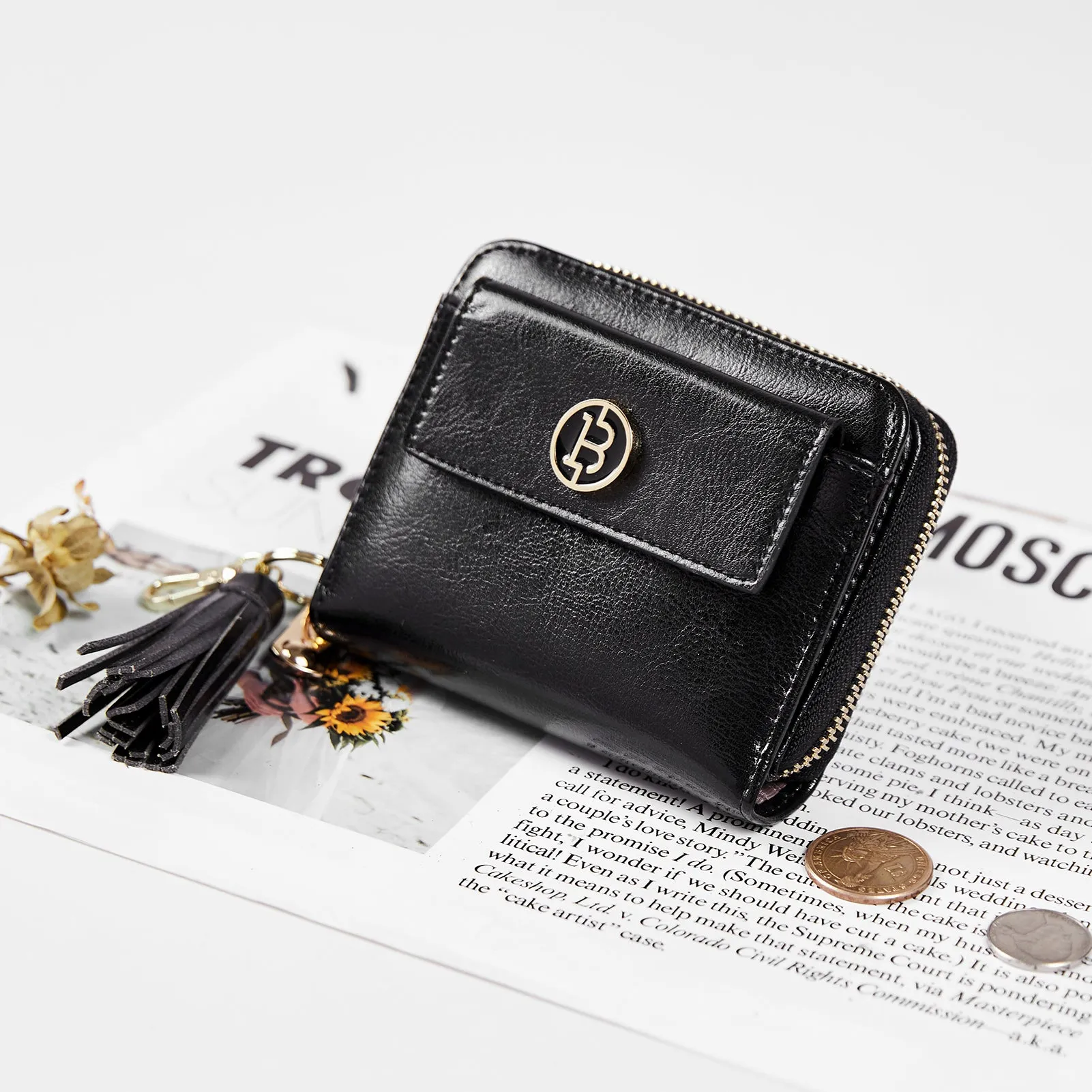 Lomy Small Coin & Card Purse With Tassel — Cowhide