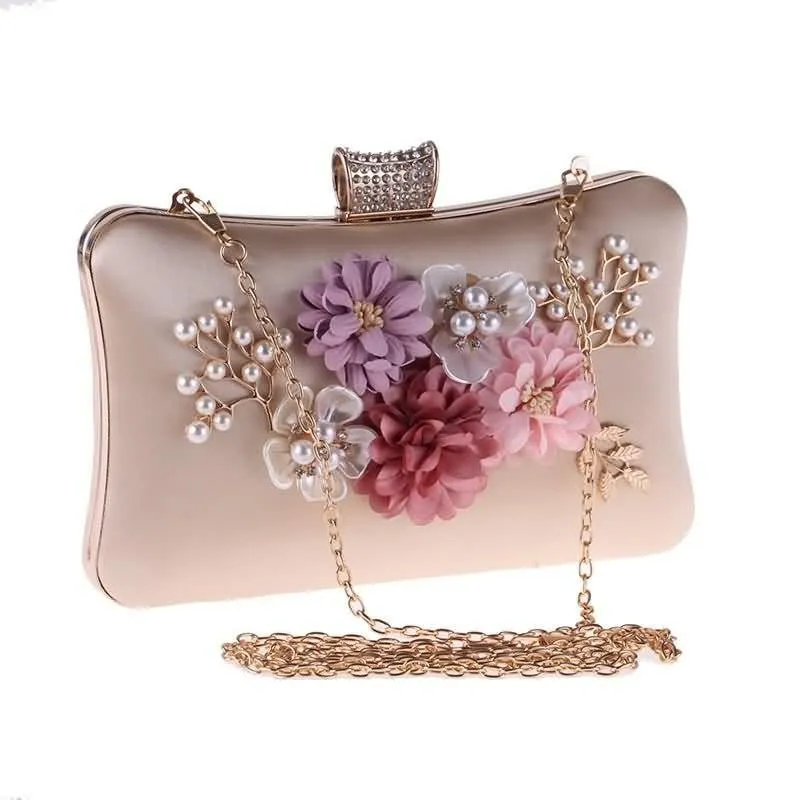 Luxy Moon Flower Evening Bags Pearl Beaded Diamond Clutches