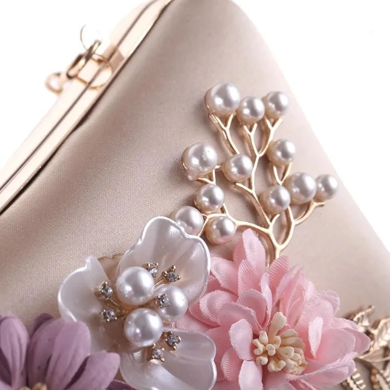 Luxy Moon Flower Evening Bags Pearl Beaded Diamond Clutches