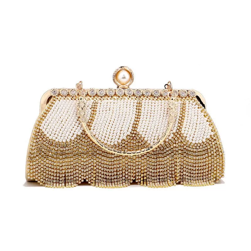 Luxy Moon Rhinestone Tassel Evening Clutch with Top Handle