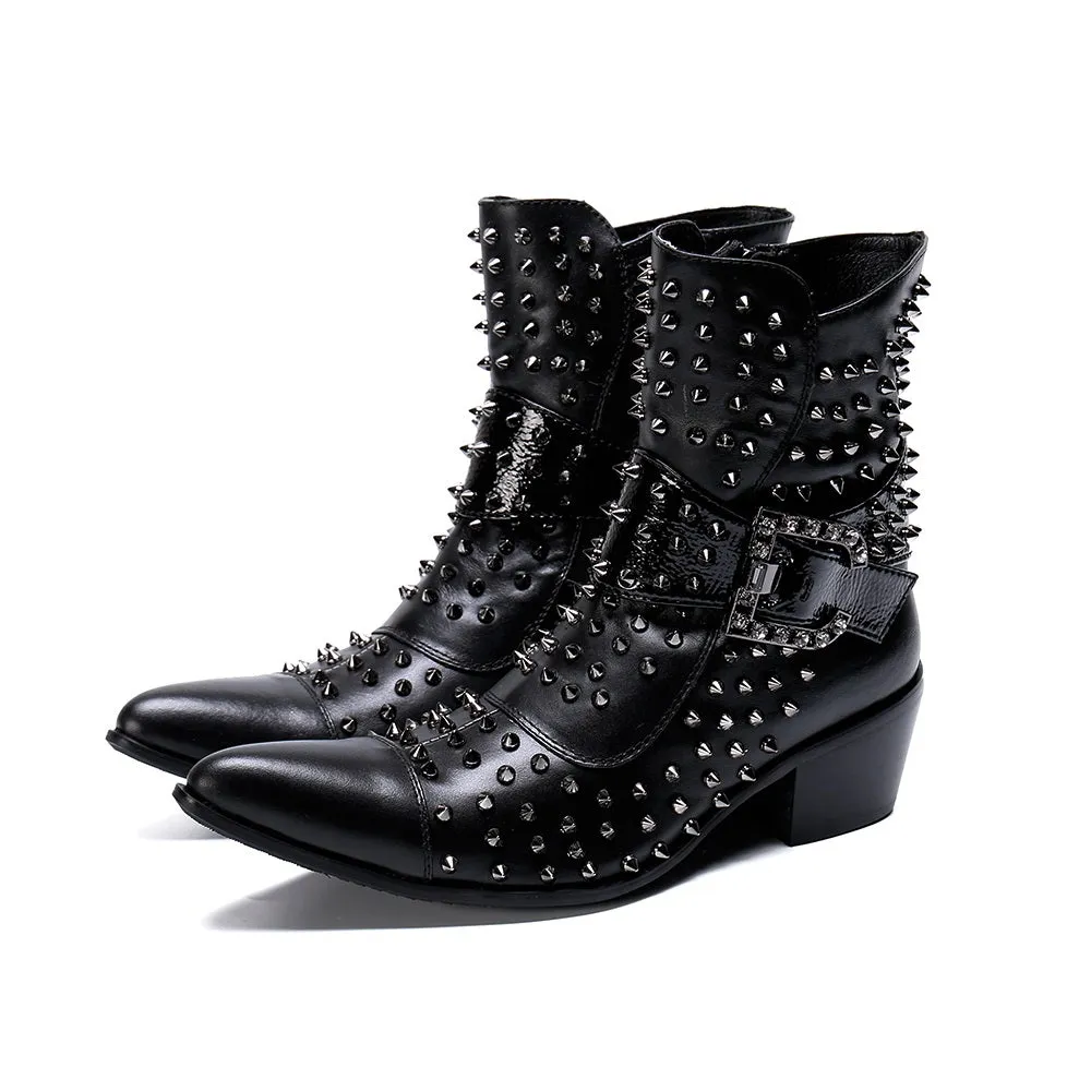 Mens High Top Captoe Boots with Decoration