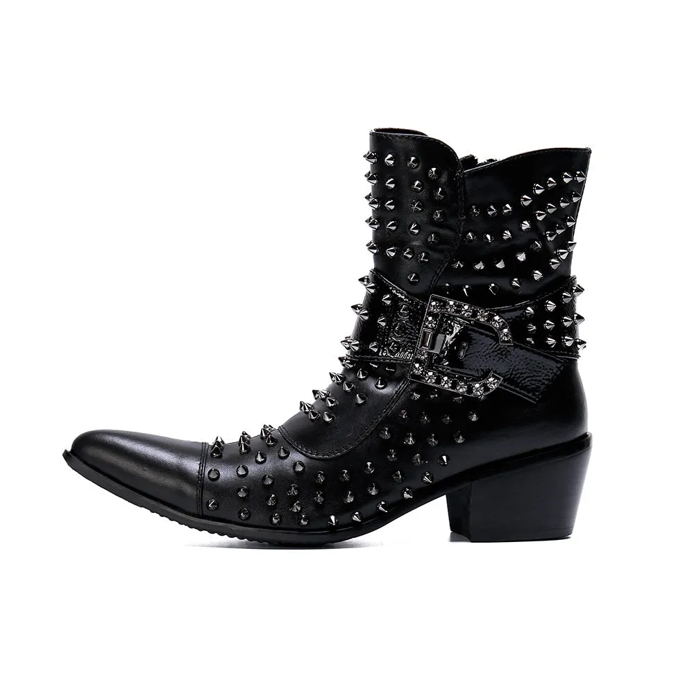 Mens High Top Captoe Boots with Decoration