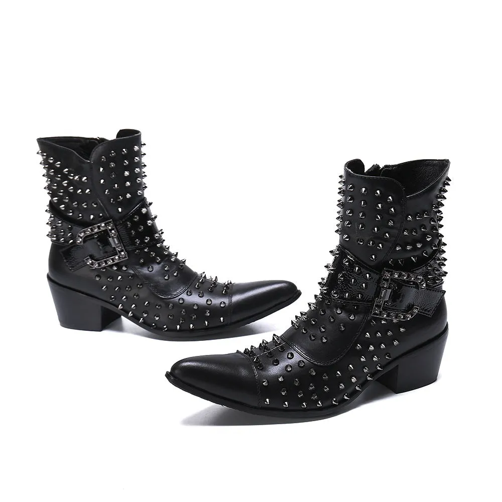 Mens High Top Captoe Boots with Decoration