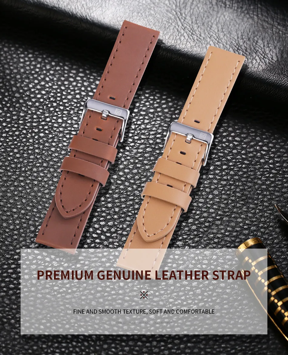 NAVIFORCE Genuine Leather Watch Band 23mm Brown Men Watchband Strap Watch Accessories Waterproof With Buckle G02