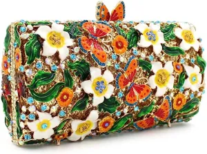 Off White Floral Rhinestone Evening Bag