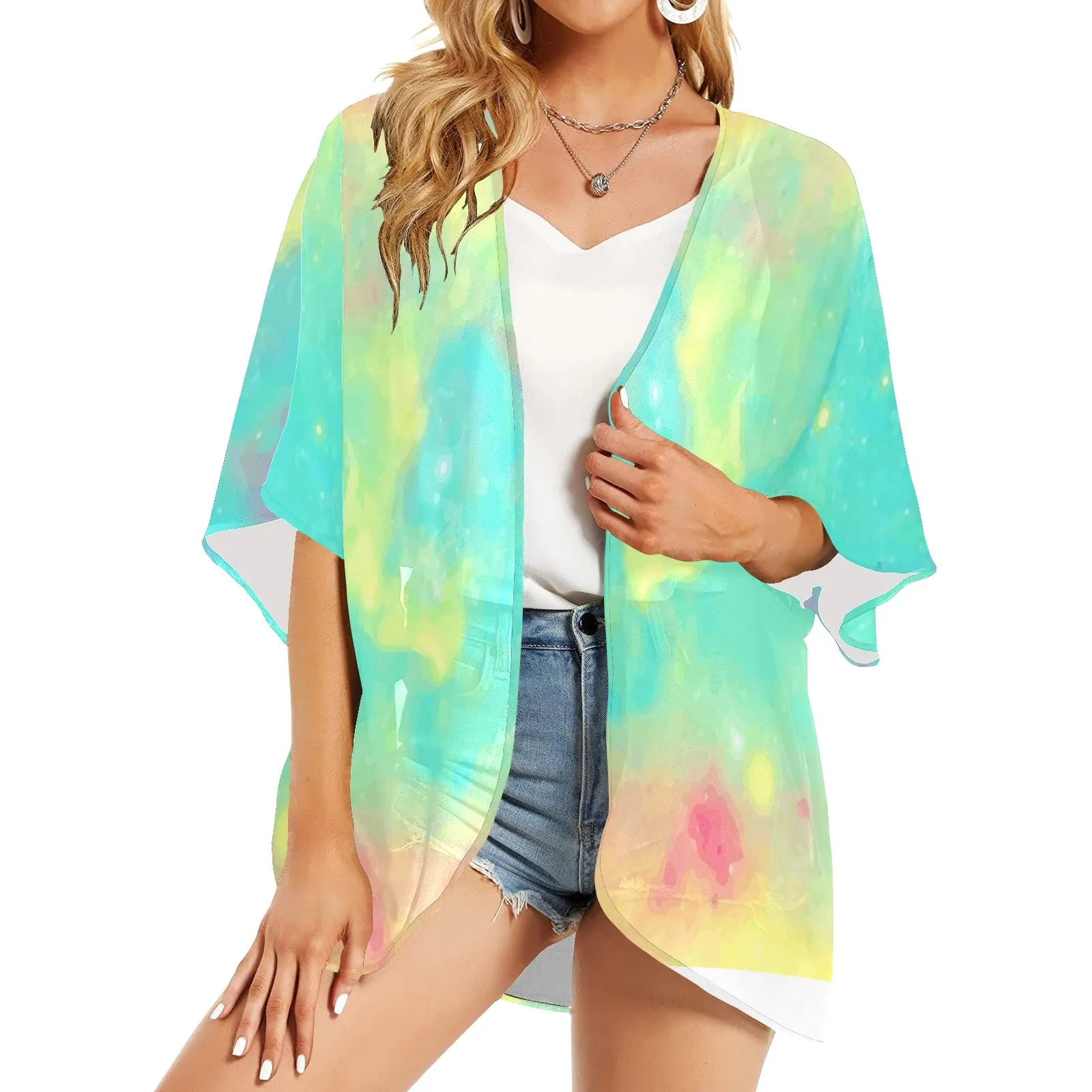 Pastel Tie-Dye Women's Chiffon Kimono