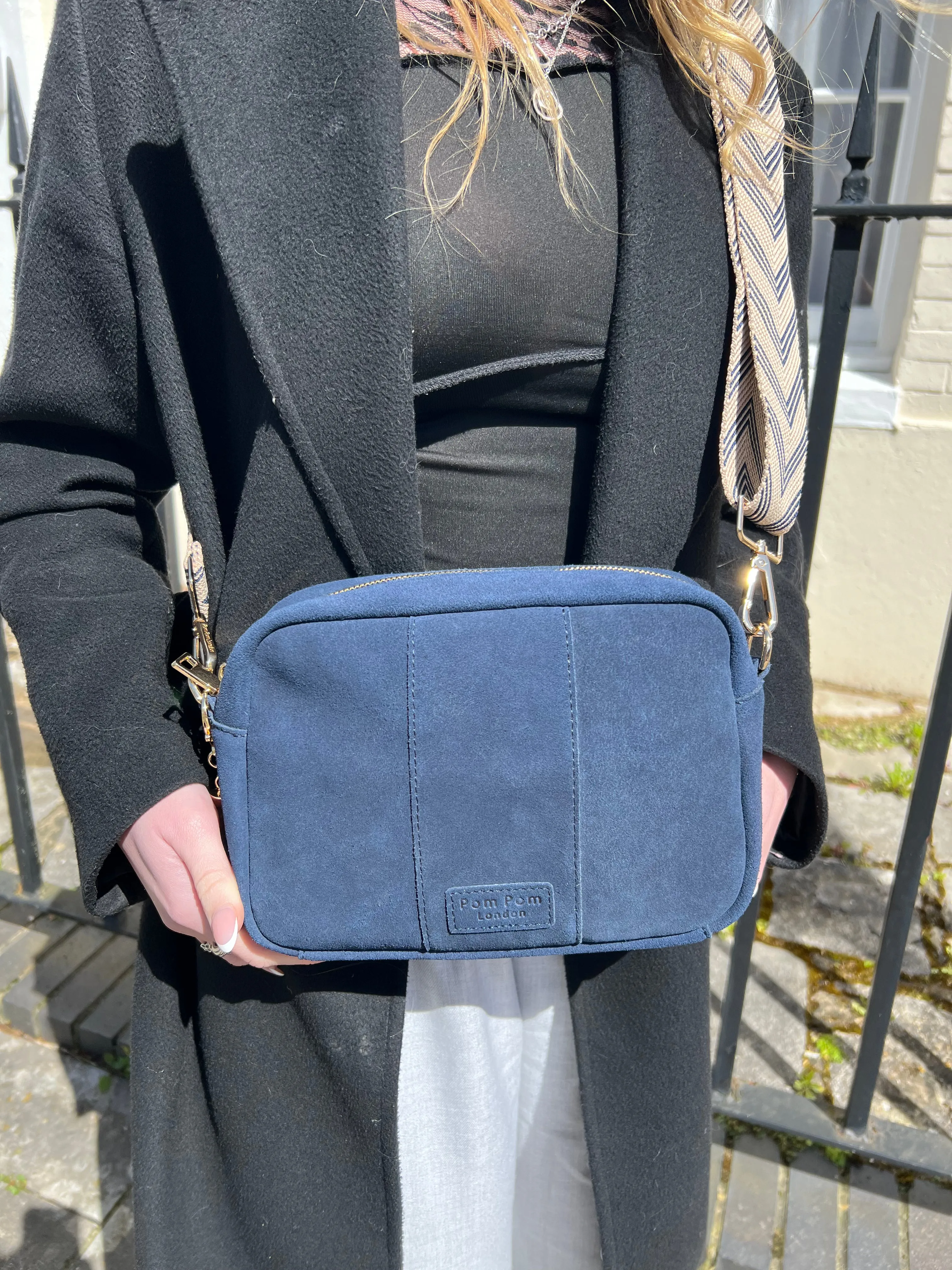 Pom Pom London City Suede Bag Navy