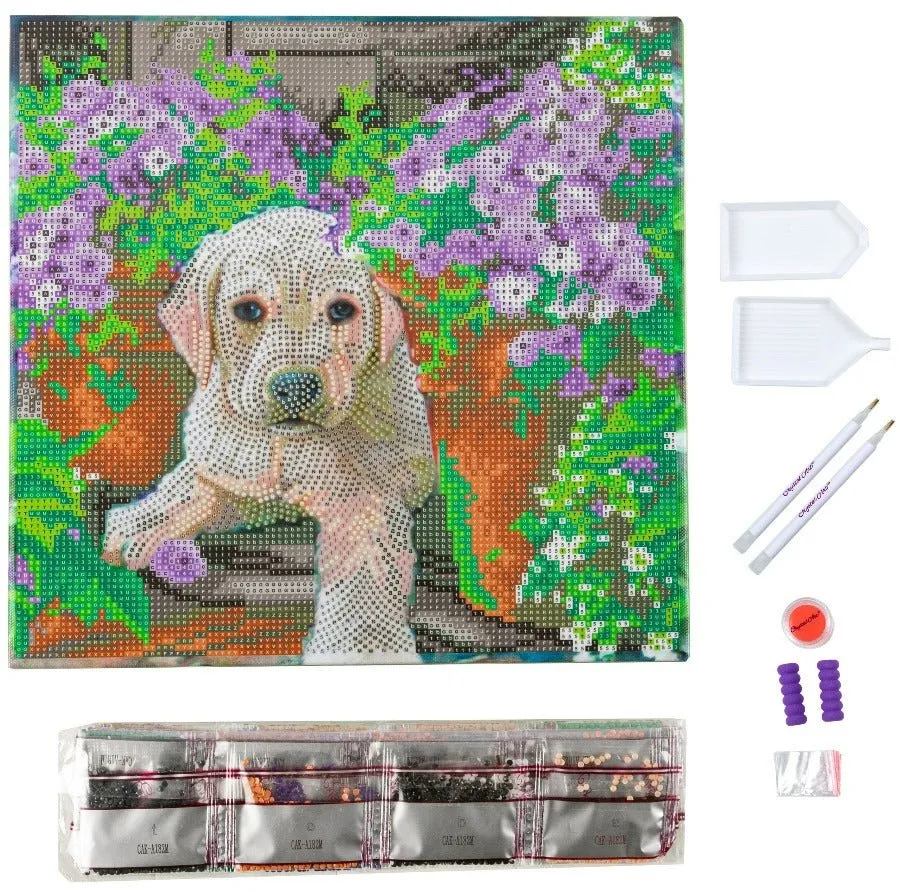 "Floral Pup" Crystal Art Kit 30x30cm