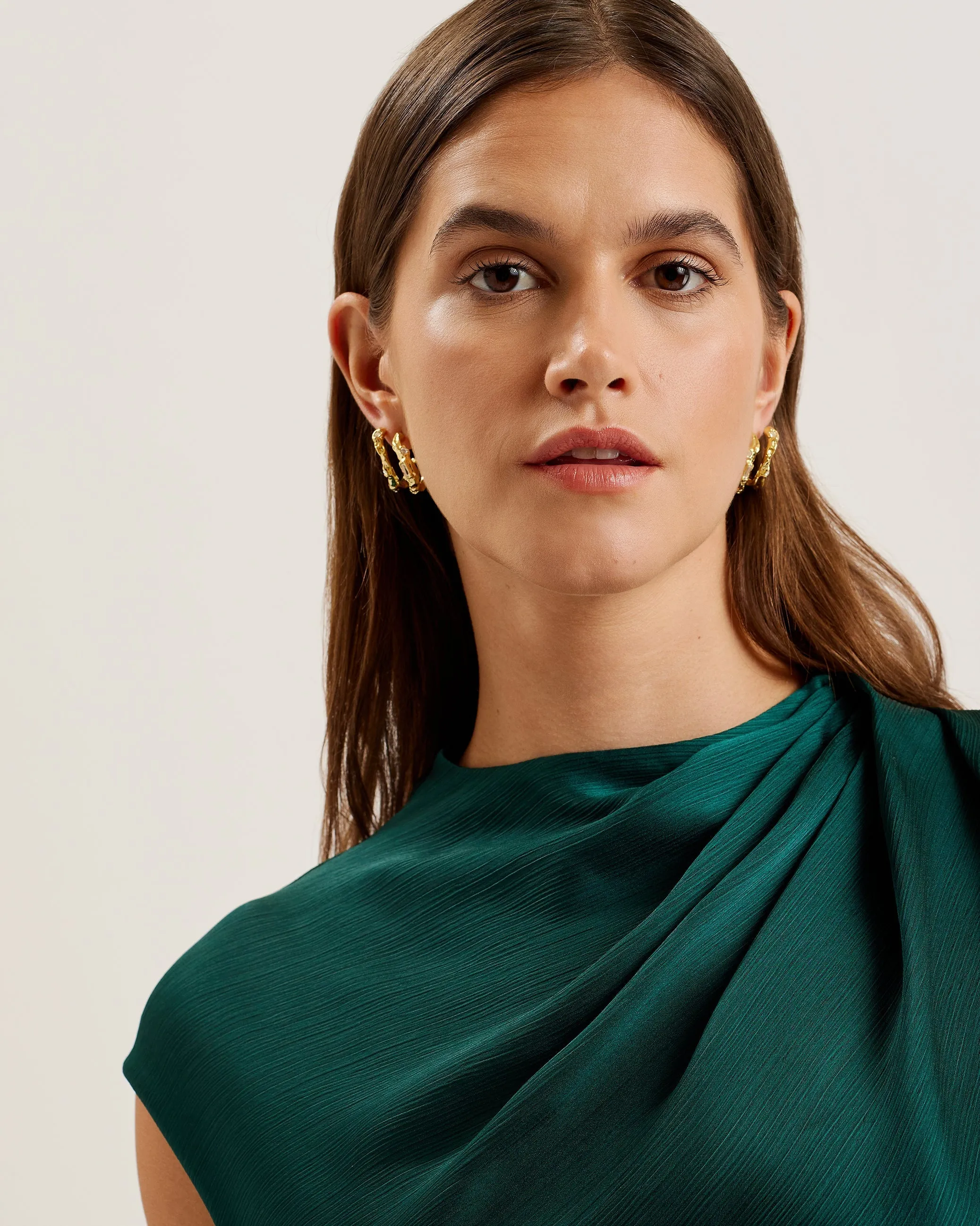 Rimini Draped Neck Detail Midi Dress Dk-Green