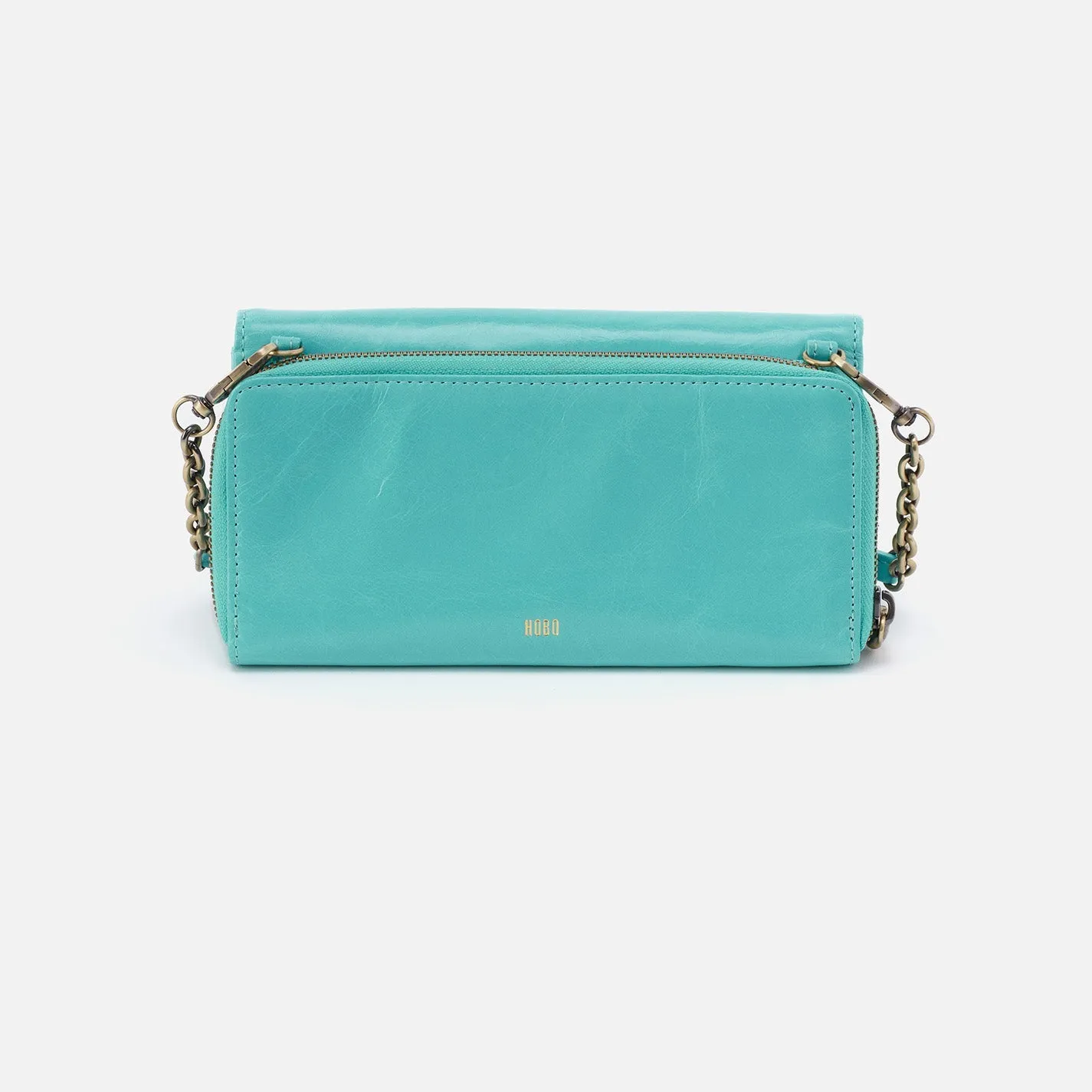 Rubie Crossbody in Polished Leather - Light Aqua