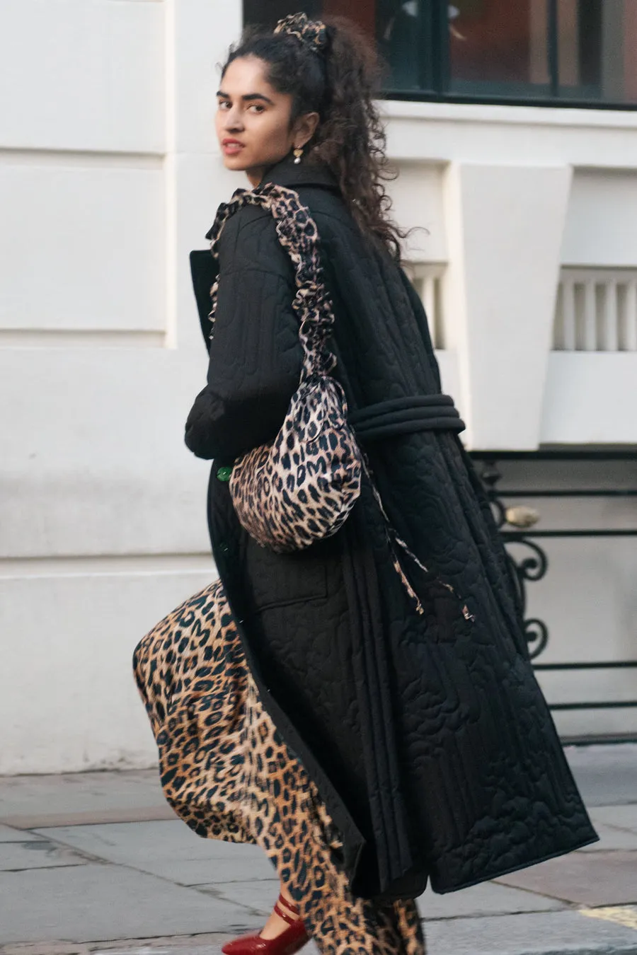 ruched kidney bag in leopard print