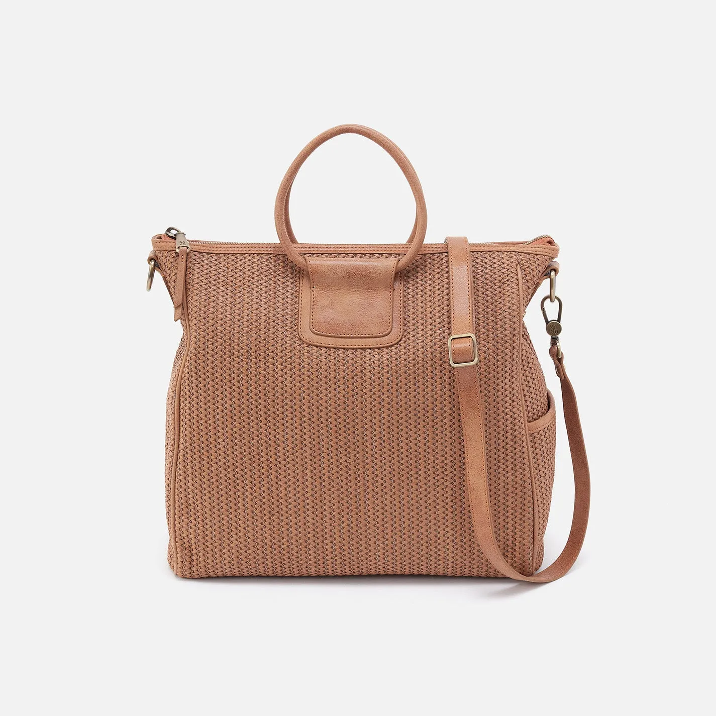 Sheila Large Satchel in Raffia With Leather Trim - Sepia