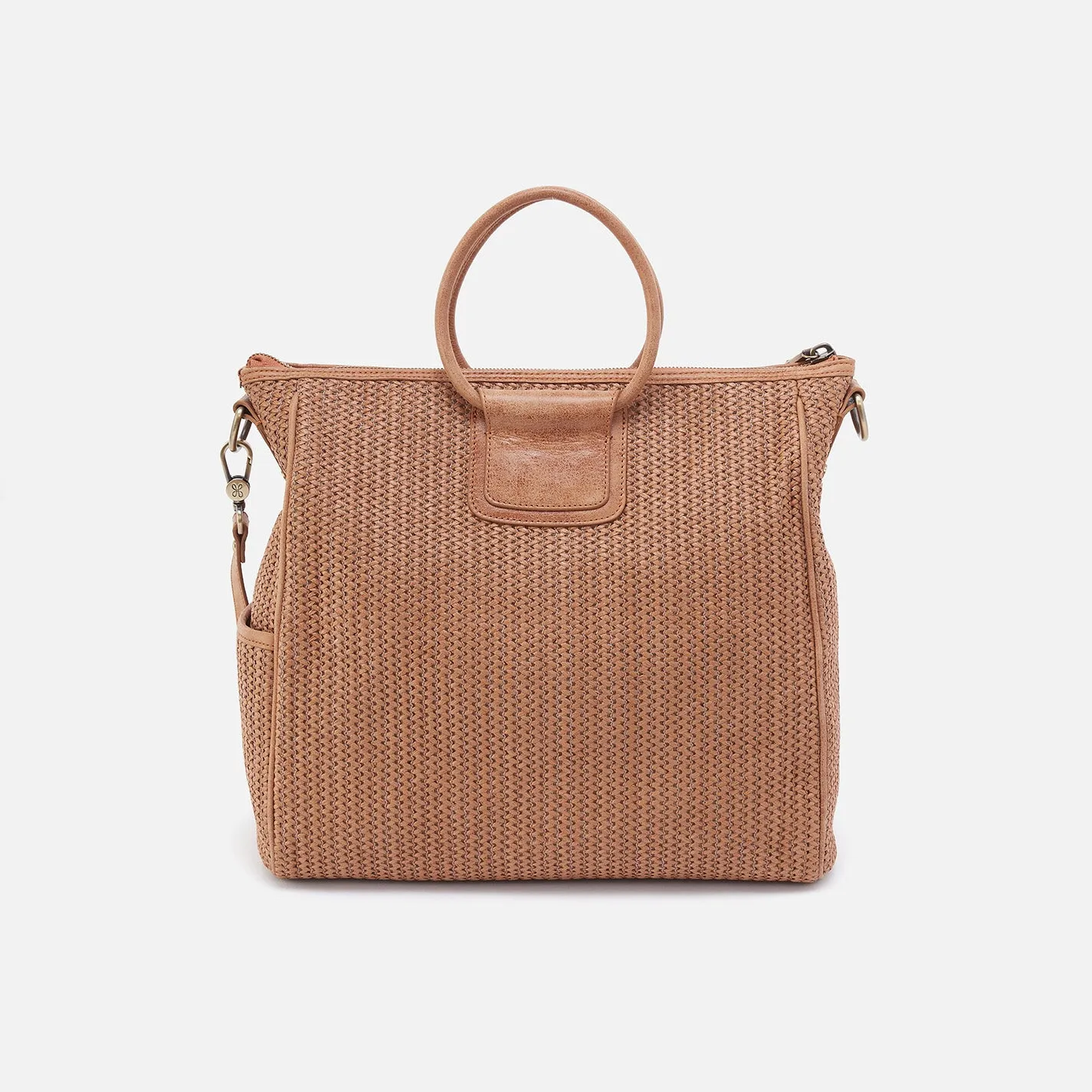 Sheila Large Satchel in Raffia With Leather Trim - Sepia