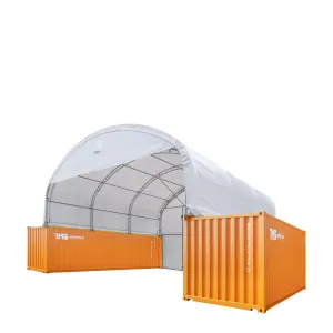 TMG Industrial 30' x 20' Dual Truss Container Shelter with Heavy Duty 17 oz PVC Cover, Enclosed End Wall & Front Drop, TMG-DT3020CF