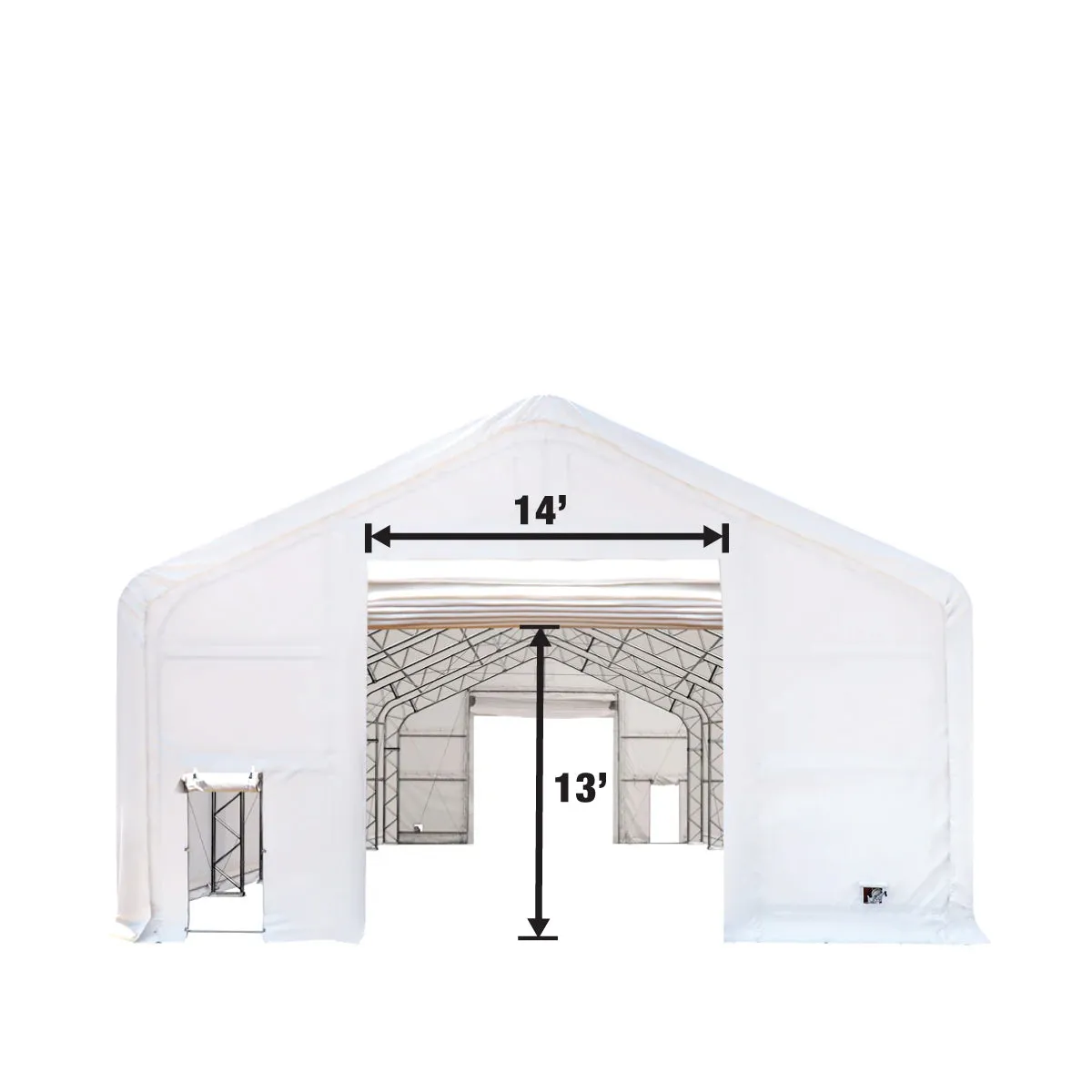 Sure! The optimized title for this e-commerce product in English, requiring modifiers, could be: TMG Industrial 30 x 60 Double Truss Heavy Duty Storage Shelter with 17 oz PVC Cover, Drive-Through Doors.