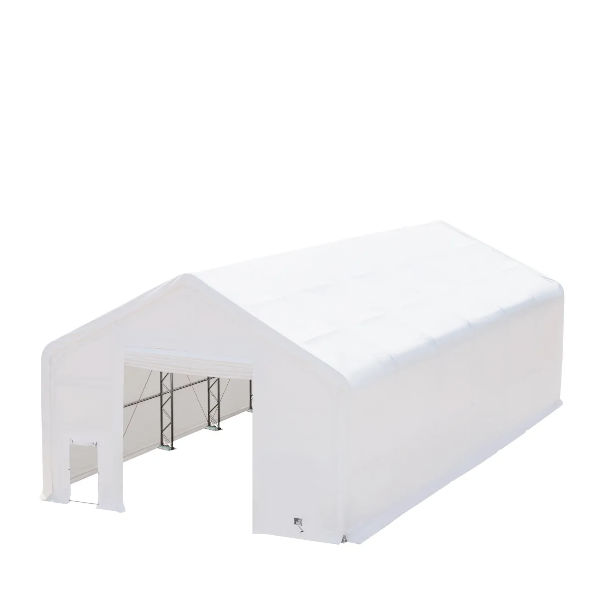 Sure! The optimized title for this e-commerce product in English, requiring modifiers, could be: TMG Industrial 30 x 60 Double Truss Heavy Duty Storage Shelter with 17 oz PVC Cover, Drive-Through Doors.