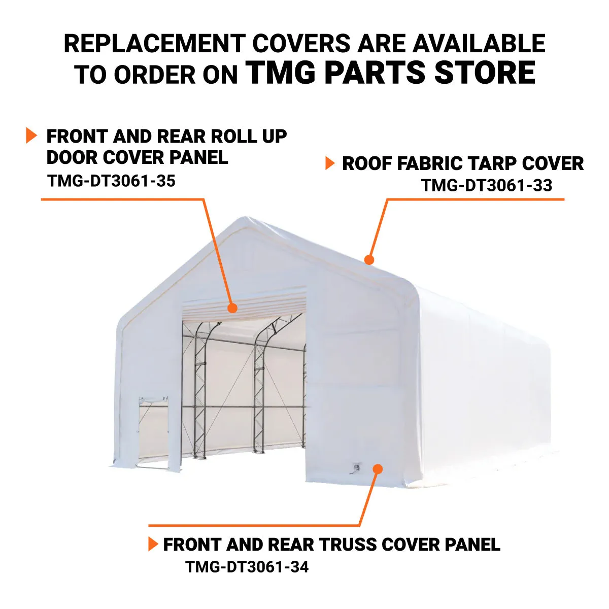 Sure! The optimized title for this e-commerce product in English, requiring modifiers, could be: TMG Industrial 30 x 60 Double Truss Heavy Duty Storage Shelter with 17 oz PVC Cover, Drive-Through Doors.