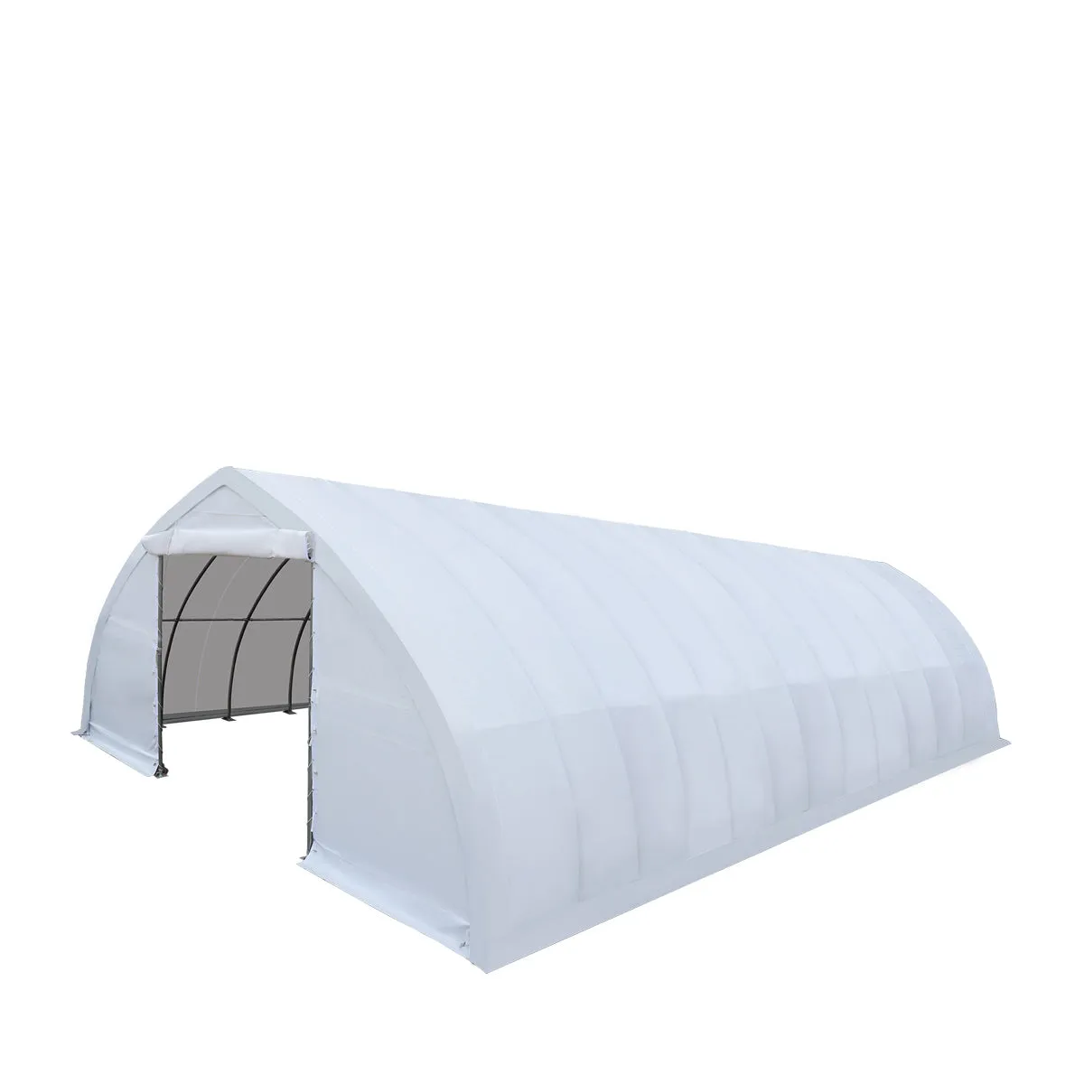 TMG Industrial 30' x 60' Peak Ceiling Storage Shelter with Heavy Duty 11 oz PE Cover & Drive Through Doors, TMG-ST3060E(Previously ST3060)