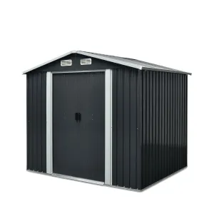 TMG Industrial 6’ x 8’ Galvanized Apex Roof Metal Shed, 29 GA Corrugated Metal, 67” Edge Height, TMG-MS0608