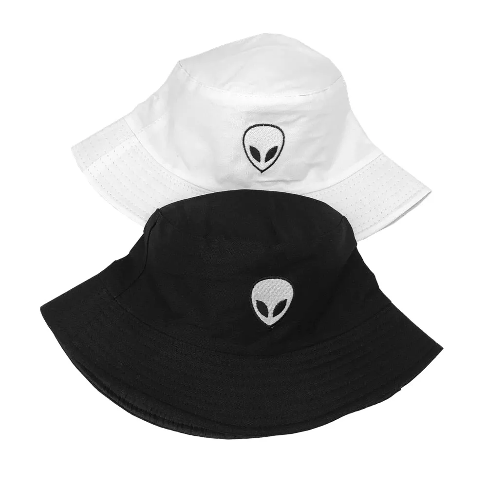 Unisex Embroidered Alien Foldable Bucket Hat Beach Sun  Street Headwear Fisherman Outdoor  Men and Woman Cap