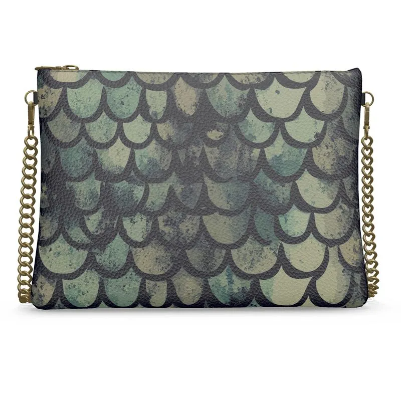 Vampire Art Grunge Mermaid Iridescent Green Crossbody Bag with Chain