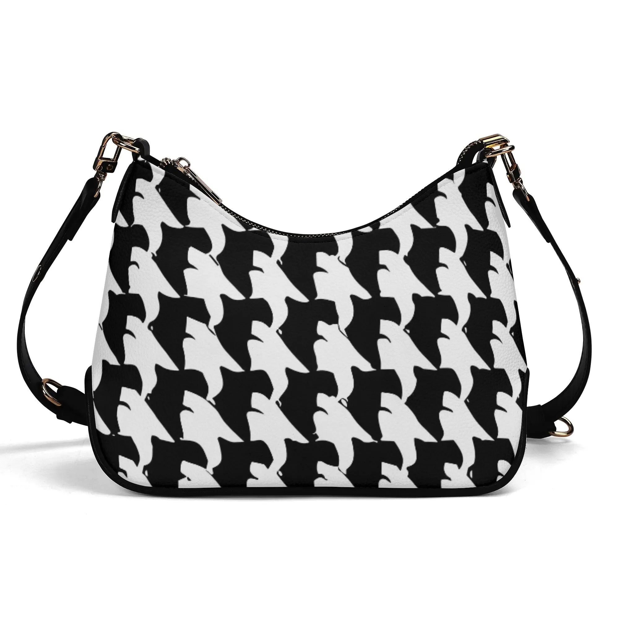 Vampire Art Grunge PU Cross-body Bag With Chain Decoration - Black and White Houndstooth