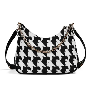 Vampire Art Grunge PU Cross-body Bag With Chain Decoration - Black and White Houndstooth