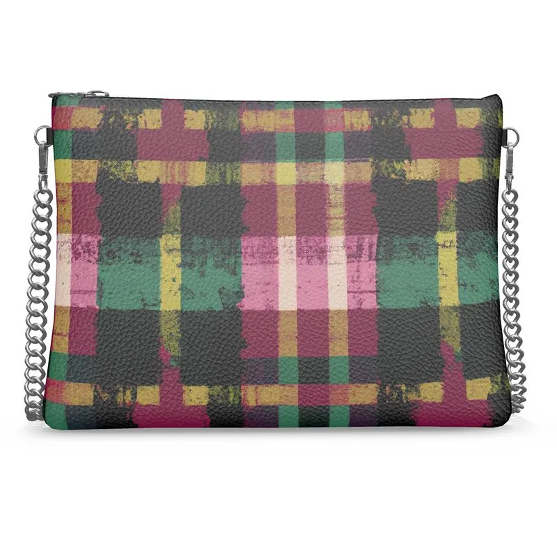 Vampire Art Grunge Scottish Tartan Crossbody Bag with Chain